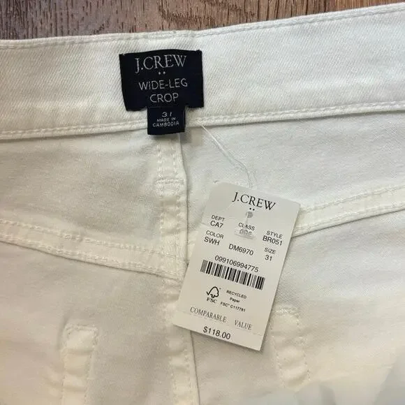 NWT J.Crew Wide Leg Crop Jean In All Day Stretch White Size 31 - Picture 6 of 9